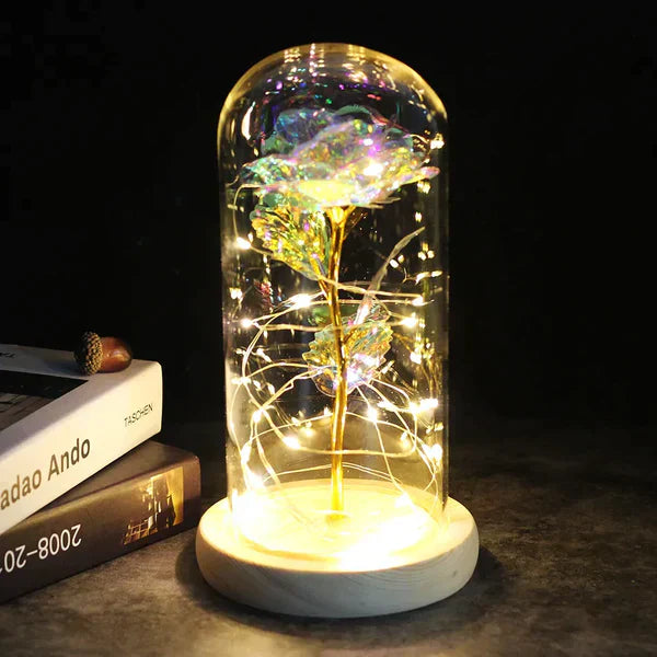 Lampada Rosa Galassia per sempre | Rosa eterna in cupola di vetro | Lampada decorativa a LED | Simbolo di amore e bellezza senza tempo