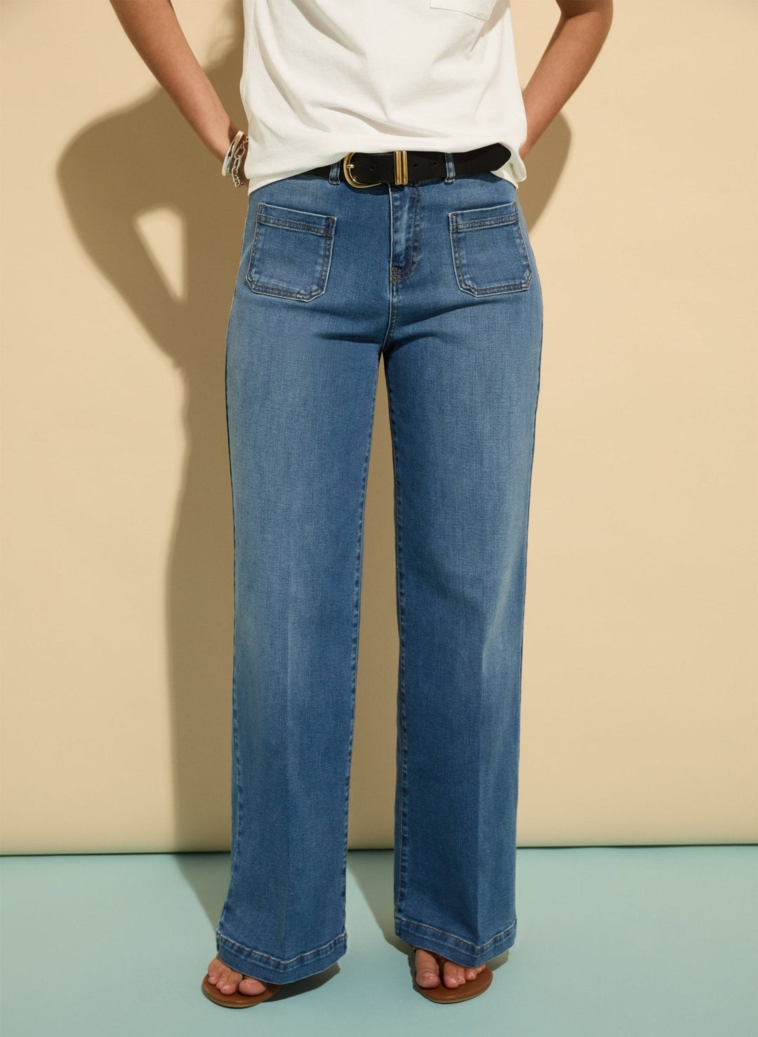 Damen Jeans | Bio-Baumwoll-Jeans mit Stretch, hohem Bund und weitem Bein