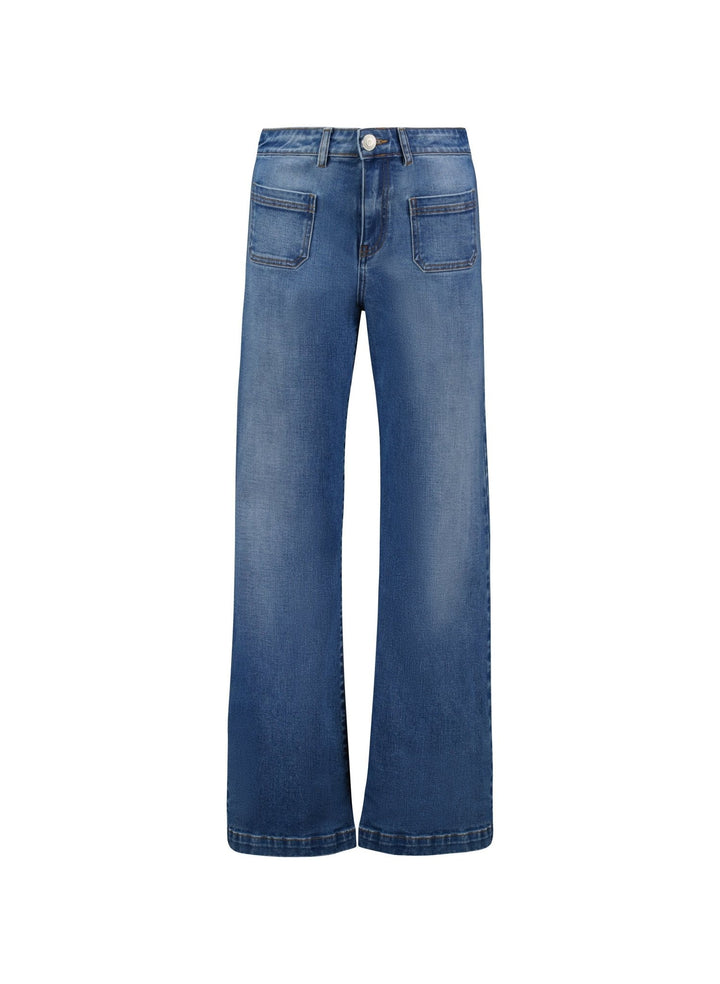 Damen Jeans | Bio-Baumwoll-Jeans mit Stretch, hohem Bund und weitem Bein