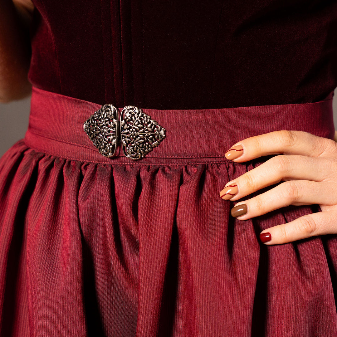 Damen Dirndl | Midi Trachtenkleid mit Samtmieder, Reißverschluss und 70 cm Rocklänge