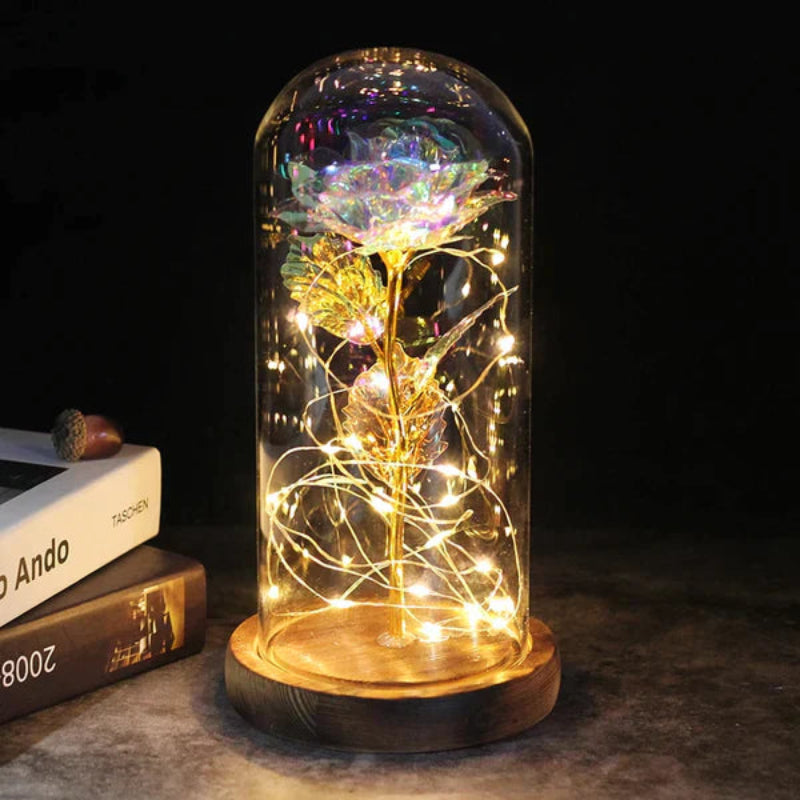 Lampada Rosa Galassia per sempre | Rosa eterna in cupola di vetro | Lampada decorativa a LED | Simbolo di amore e bellezza senza tempo