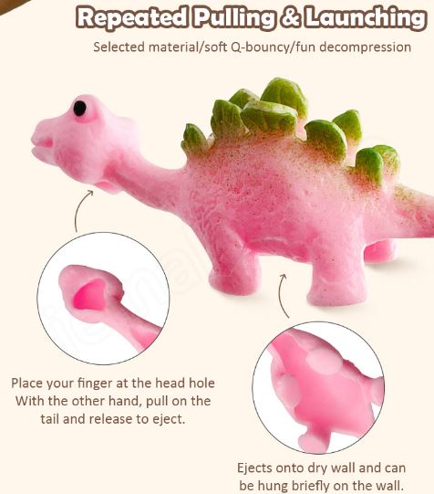 Dinosauruksen heittoliina lelu 5 kpl | Pehmeä TPR-laukaisin tarttuvalla pinnalla | Juhlaherkku sisä- ja ulkokäyttöön | 11,5 cm | Väri satunnainen