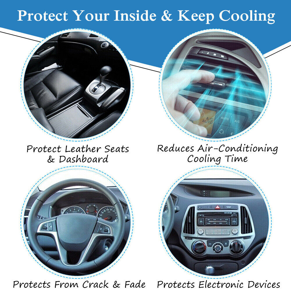 Pare-soleil de pare-brise auto taille moyenne | Protection UV et chaleur pour petites voitures | pliable avec sac | incl. housse de volant