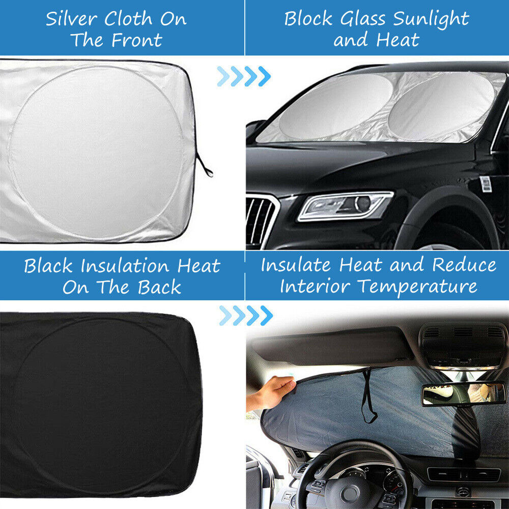 Pare-soleil de pare-brise auto taille moyenne | Protection UV et chaleur pour petites voitures | pliable avec sac | incl. housse de volant