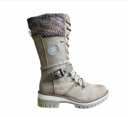 Damen Winterstiefel mit seitlichem Reißverschluss | Warme Stiefel mit gestricktem Bund und profilierter Sohle für Alltag und Freizeit