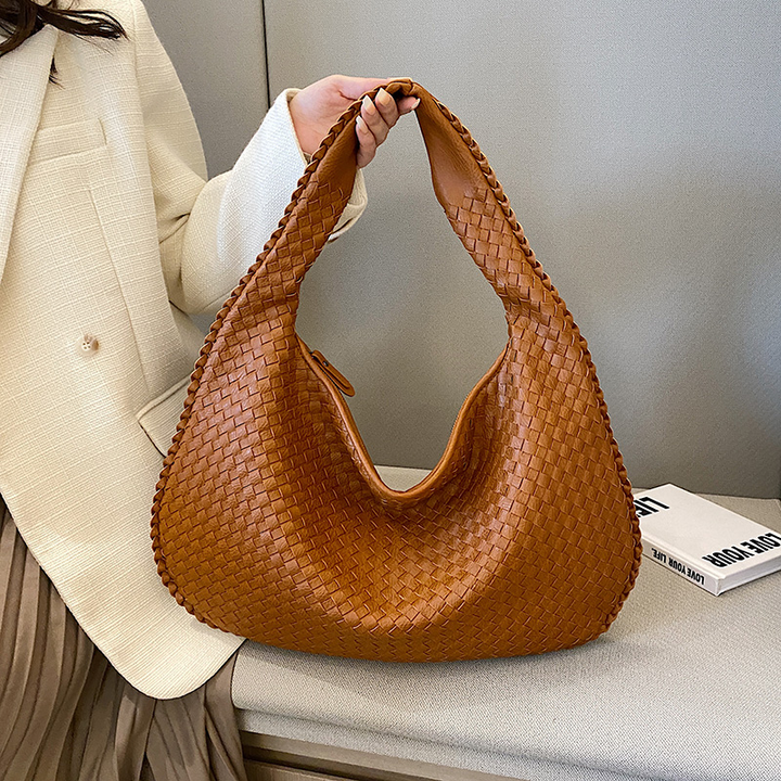 Damen Tragetasche | Geflochtene Handtasche aus veganem Leder mit großem Hauptfach