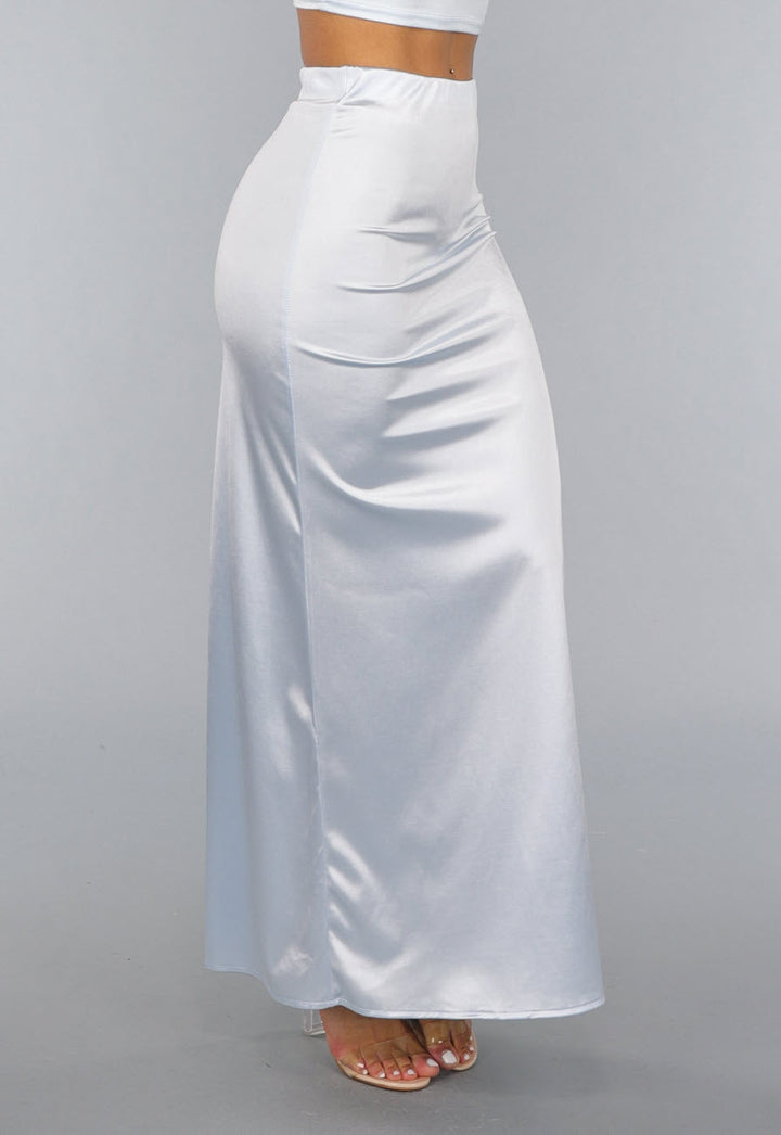 Damen Satinrock lang in Hellblau | Fließender Maxirock mit elastischem Bund, dehnbarem Stoff und sanftem Glanz für elegante Outfits