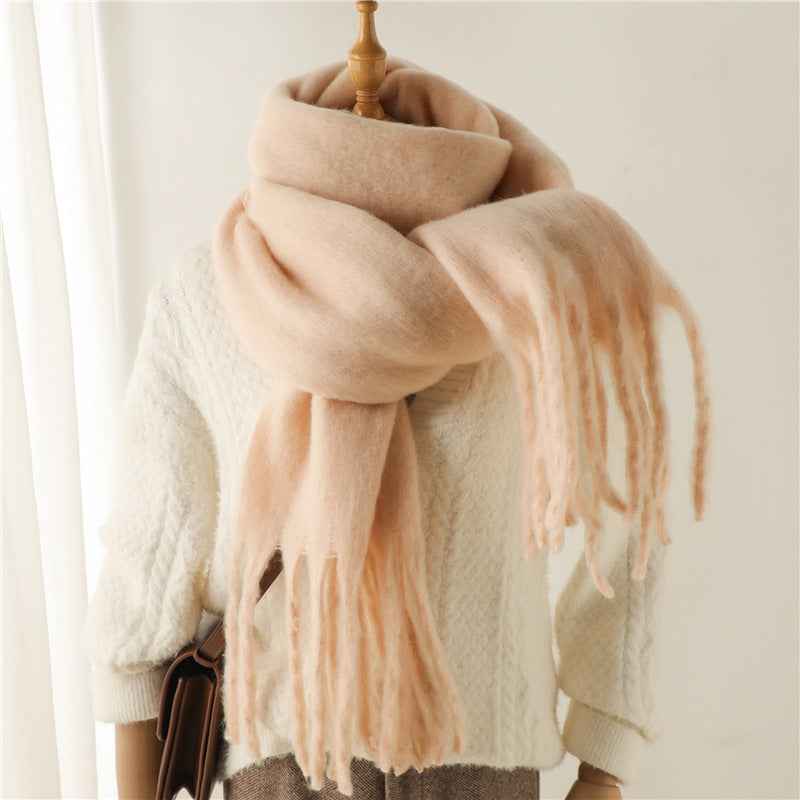 Damen Schal mit Fransen | Eleganter langer Winterschal mit weichem Fall | Vielseitig tragbar als Halsschal oder Stola | 240 x 40 cm