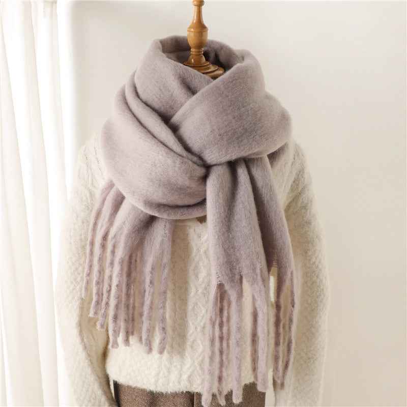 Damen Schal mit Fransen | Eleganter langer Winterschal mit weichem Fall | Vielseitig tragbar als Halsschal oder Stola | 240 x 40 cm