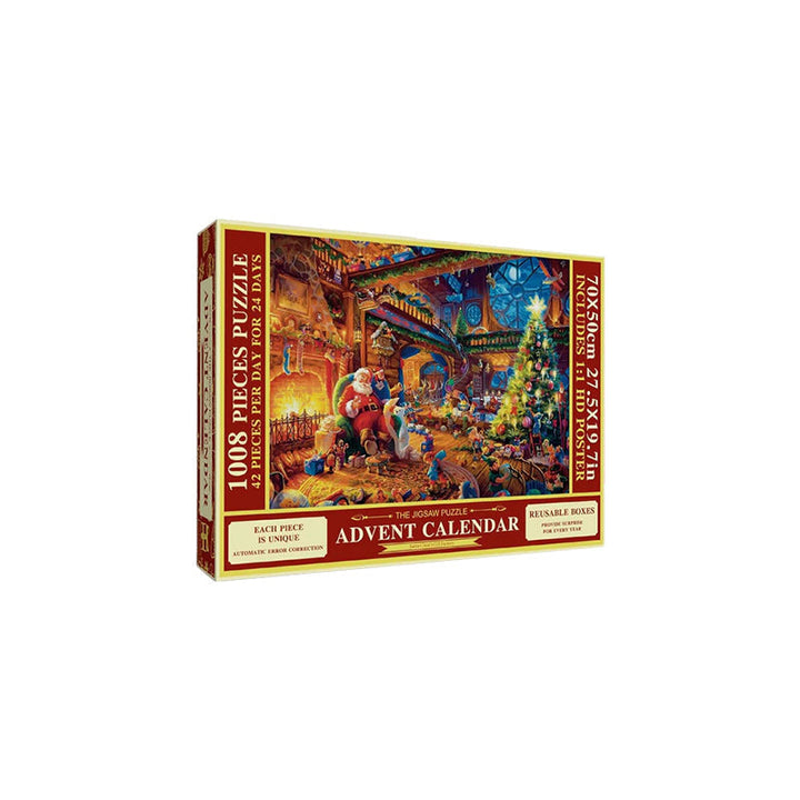 Weihnachts Puzzle Adventskalender mit 1008 Teilen | 24 Tage mit je 42 Puzzleteilen | Wiederverwendbare Boxen und Poster