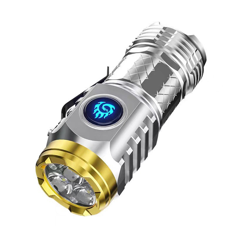 Torcia tascabile compatta con 3 LED e 5 modalità | ricaricabile USB-C (batteria 18350) | impermeabile e resistente agli urti | nero/argento