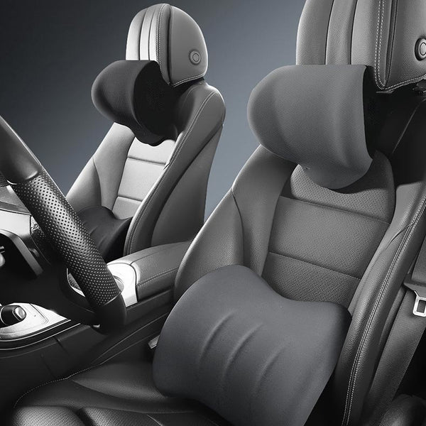 Auto Nackenkissen &amp; Lendenkissen Set | Ergonomisches Memory-Schaum Kopfstützenkissen mit verstellbarem Gurt