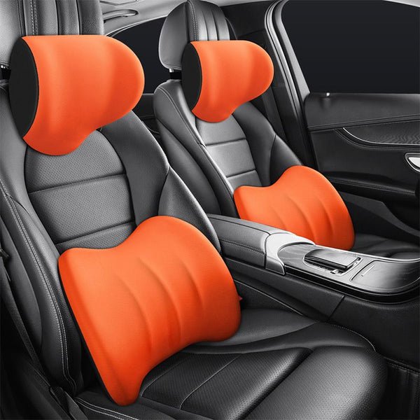 Auto Nackenkissen &amp; Lendenkissen Set | Ergonomisches Memory-Schaum Kopfstützenkissen mit verstellbarem Gurt