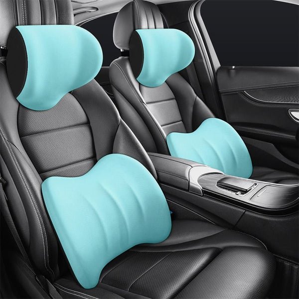 Auto Nackenkissen &amp; Lendenkissen Set | Ergonomisches Memory-Schaum Kopfstützenkissen mit verstellbarem Gurt