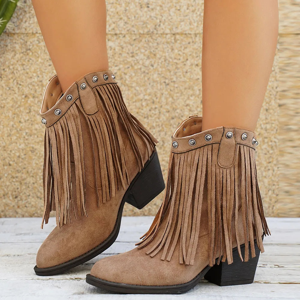Cowboystiefel für Damen im Western-Stil | Klassische Westernstiefel, robuster Absatz, hoher Schaft und dezente Ziernähte