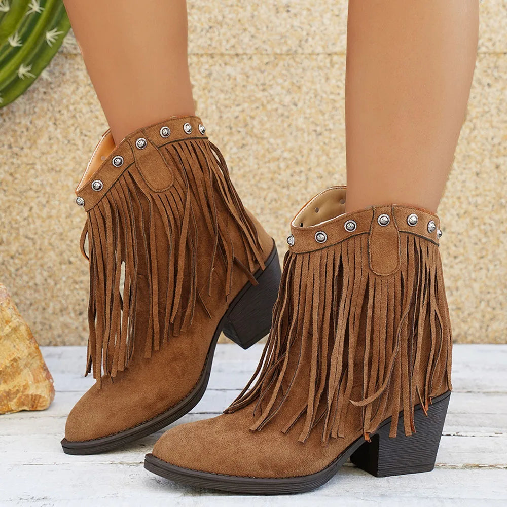Cowboystiefel für Damen im Western-Stil | Klassische Westernstiefel, robuster Absatz, hoher Schaft und dezente Ziernähte