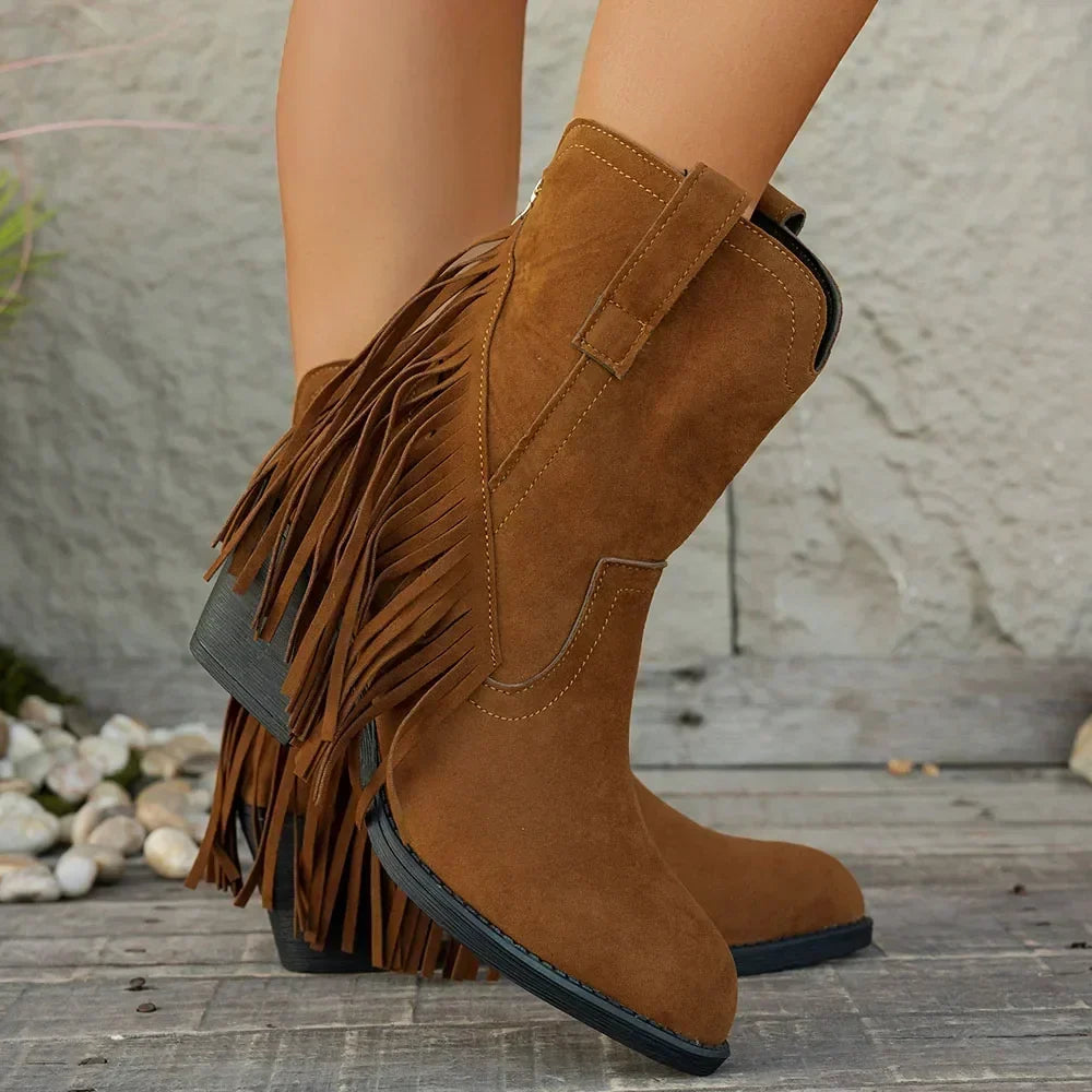 Cowboystiefel für Damen im Western-Stil | Klassische Westernstiefel, robuster Absatz, hoher Schaft und dezente Ziernähte