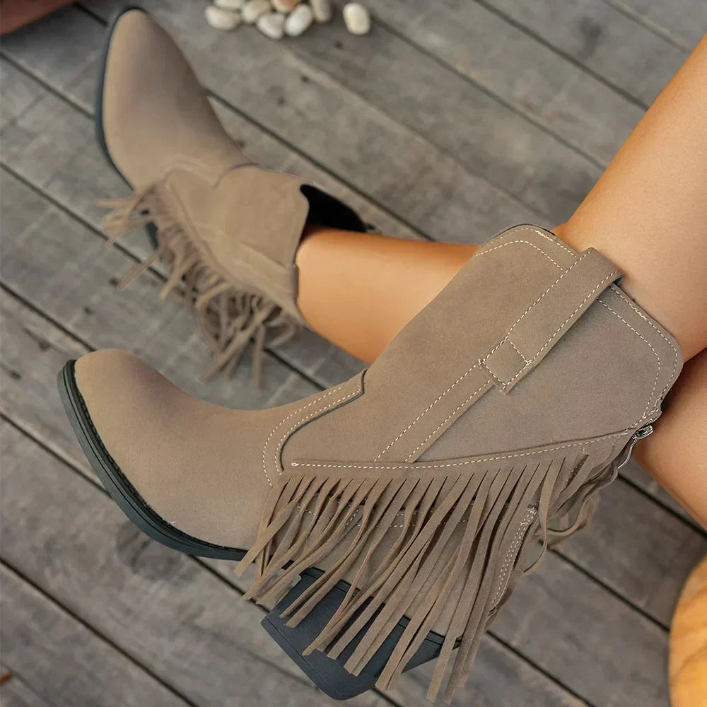 Cowboystiefel für Damen im Western-Stil | Klassische Westernstiefel, robuster Absatz, hoher Schaft und dezente Ziernähte