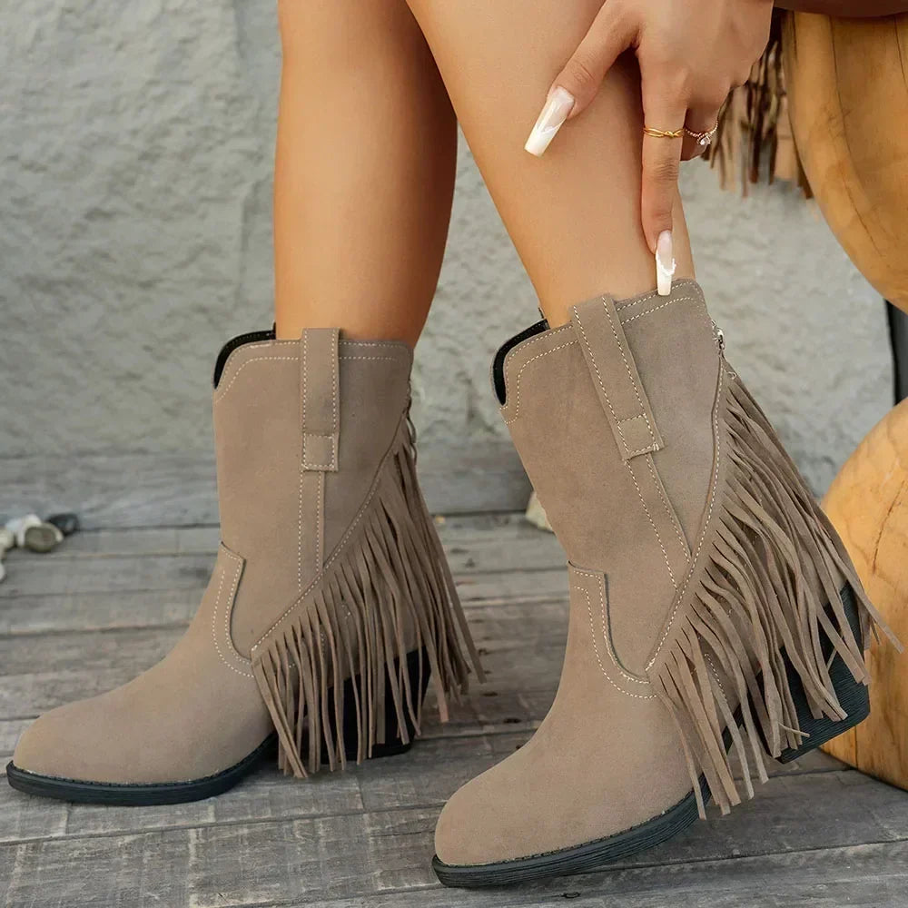 Cowboystiefel für Damen im Western-Stil | Klassische Westernstiefel, robuster Absatz, hoher Schaft und dezente Ziernähte