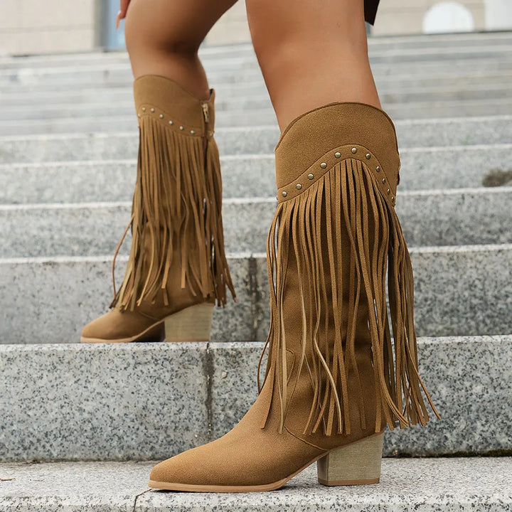 Cowboystiefel für Damen im Western-Stil | Klassische Westernstiefel, robuster Absatz, hoher Schaft und dezente Ziernähte