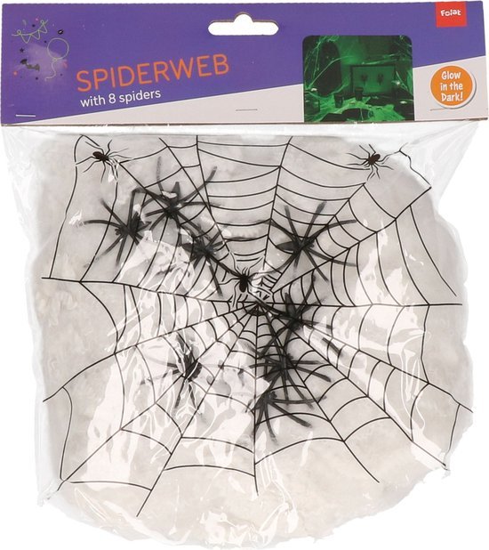 Halloween Spinnennetz 100 g | Weißes Glow-in-the-Dark Dekonetz für Wände, Möbel und gruselige Halloween-Partys