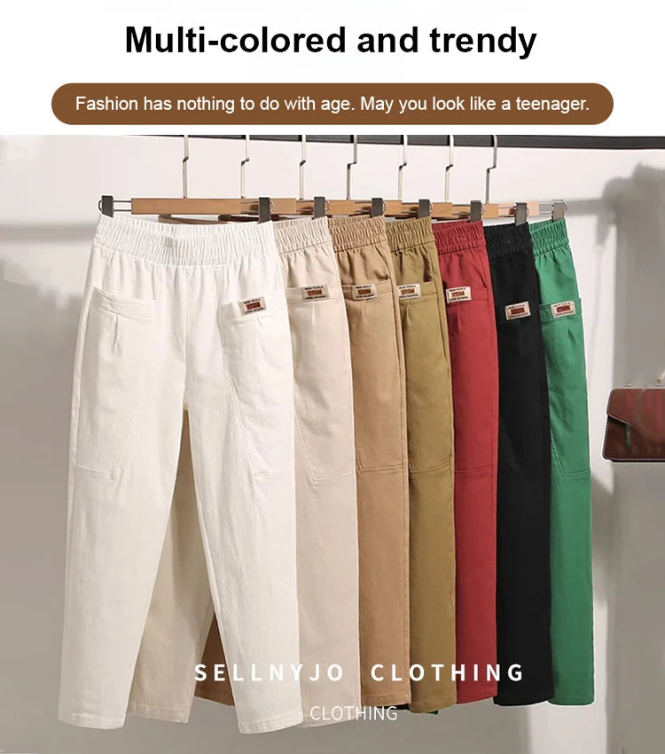Pantalon de loisirs élastique pour femmes en coton | Confortable &amp; stylé pour tous les jours | Taille stretch, facile à assortir