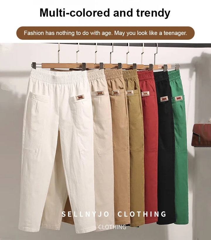 Pantalon de loisirs élastique pour femmes en coton | Confortable &amp; stylé pour tous les jours | Taille stretch, facile à assortir