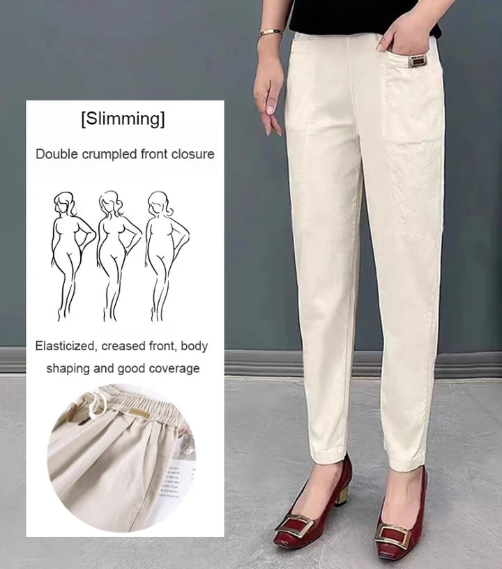 Pantalon de loisirs élastique pour femmes en coton | Confortable &amp; stylé pour tous les jours | Taille stretch, facile à assortir