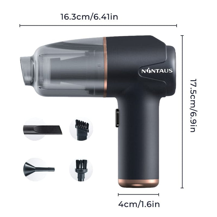 3-in-1 Mini Akku-Staubsauger kabellos | Saugen, Blasen &amp; Aufpumpen | 60W, Typ-C, 291 g, 125 ml Behälter