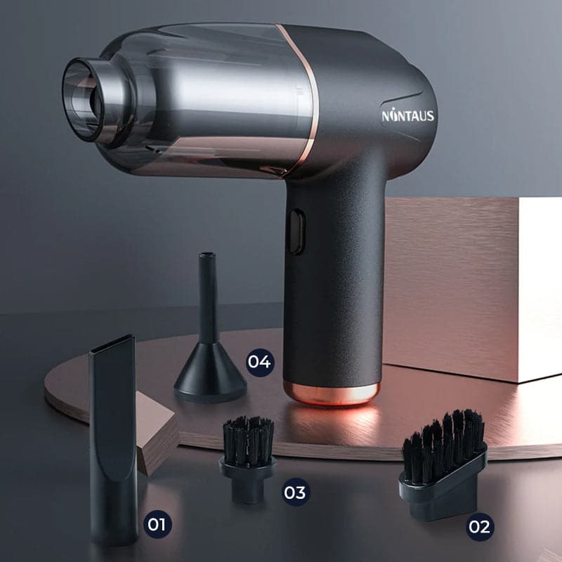 3-in-1 Mini Akku-Staubsauger kabellos | Saugen, Blasen &amp; Aufpumpen | 60W, Typ-C, 291 g, 125 ml Behälter