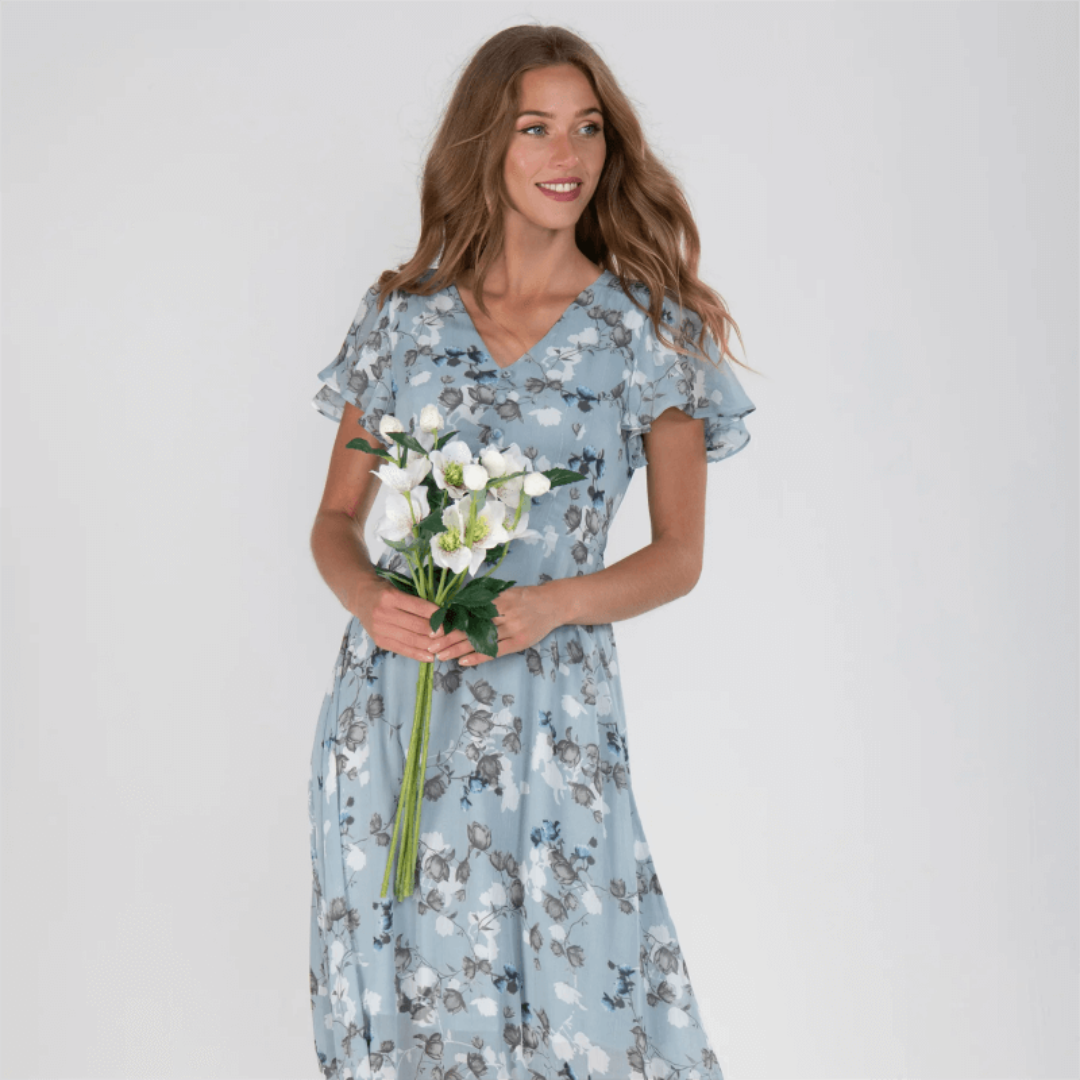 Damen Maxi-Kleid Sommer | Formell &amp; florales Design | Figurschmeichelnd, leicht &amp; luftig für Hochzeiten &amp; Events