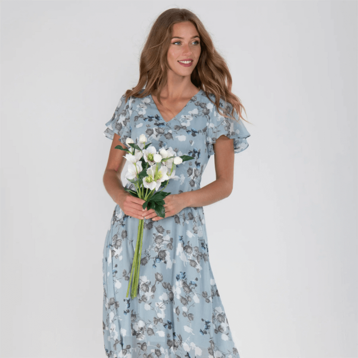 Damen Maxi-Kleid Sommer | Formell &amp; florales Design | Figurschmeichelnd, leicht &amp; luftig für Hochzeiten &amp; Events