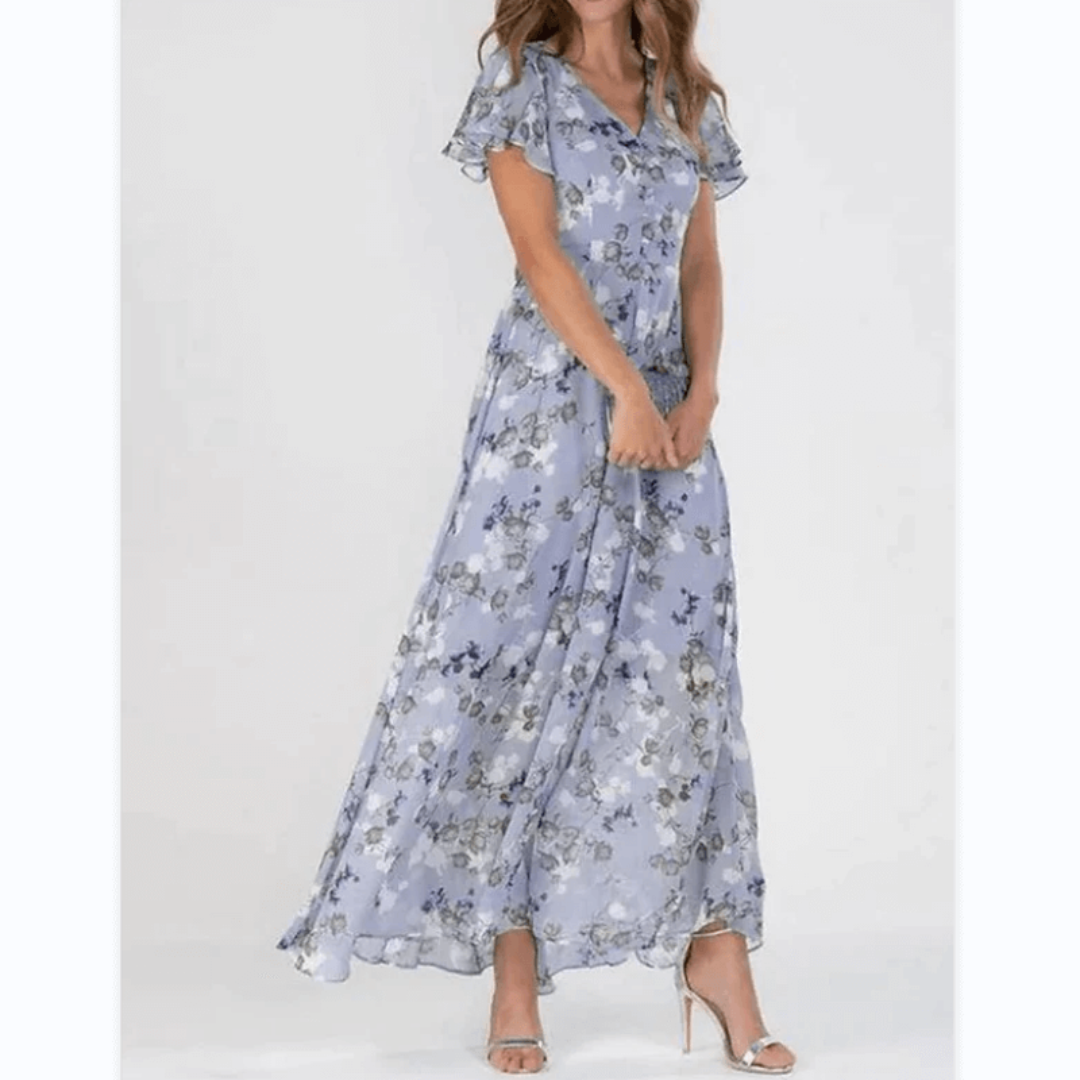 Damen Maxi-Kleid Sommer | Formell &amp; florales Design | Figurschmeichelnd, leicht &amp; luftig für Hochzeiten &amp; Events