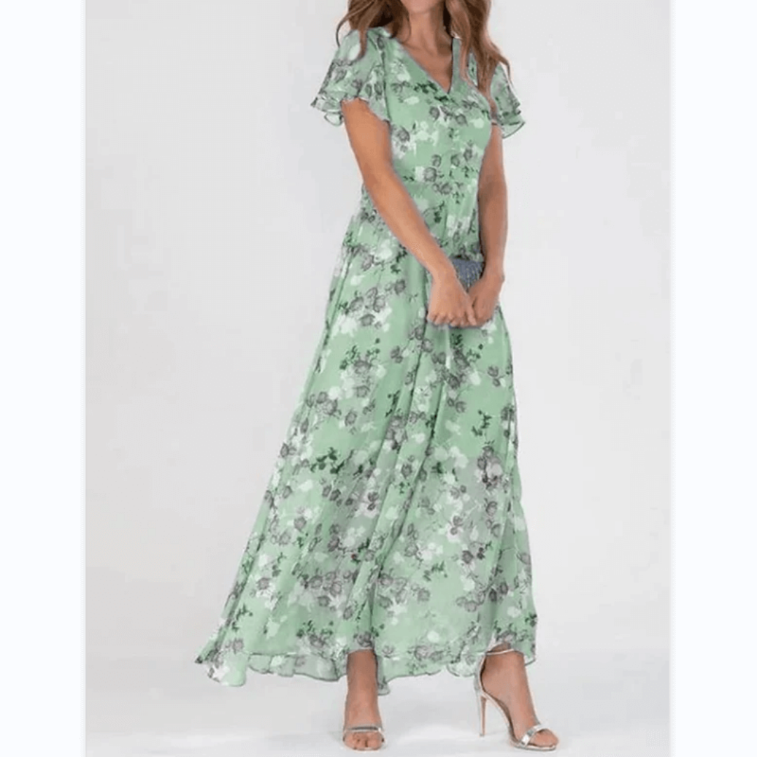 Damen Maxi-Kleid Sommer | Formell &amp; florales Design | Figurschmeichelnd, leicht &amp; luftig für Hochzeiten &amp; Events