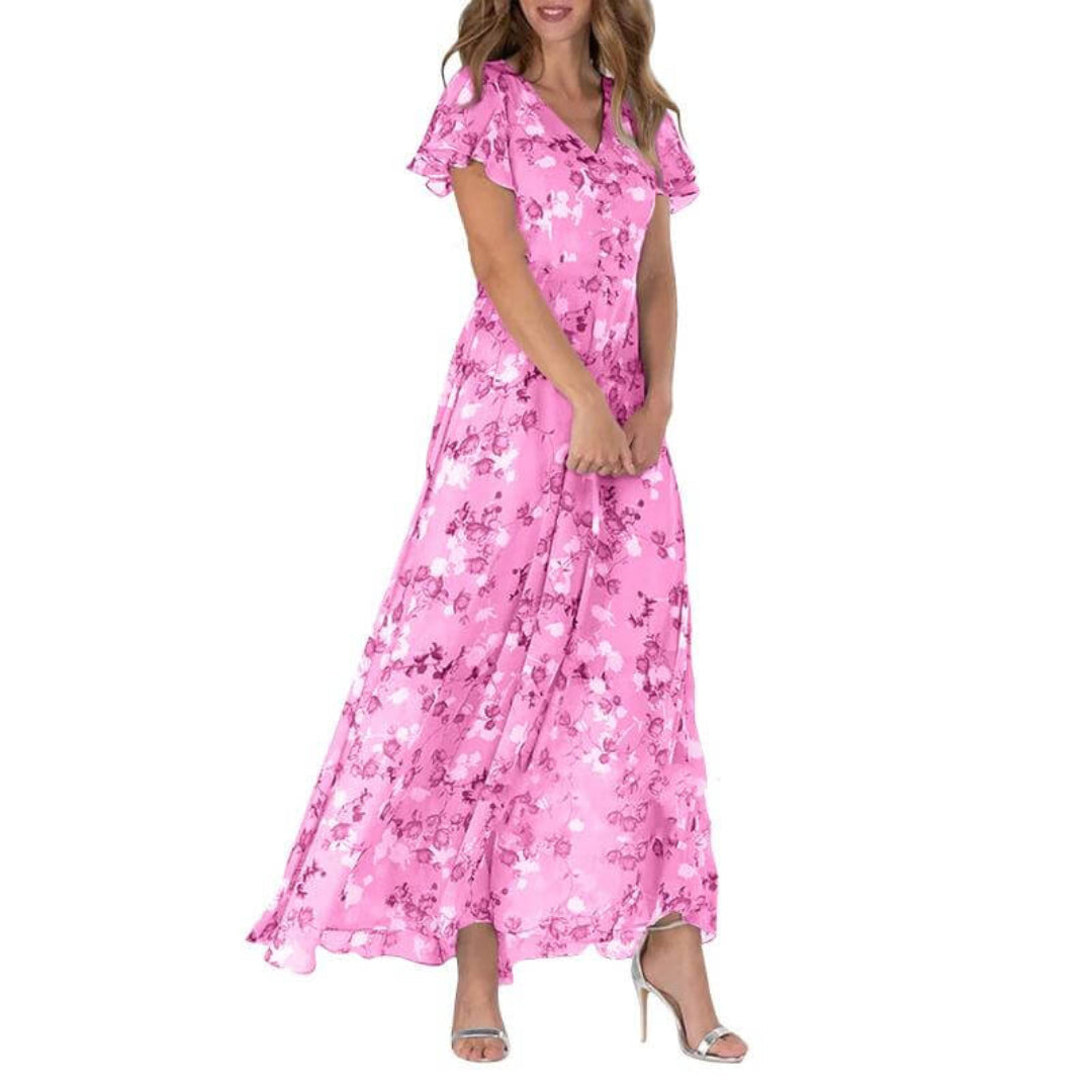 Damen Maxi-Kleid Sommer | Formell &amp; florales Design | Figurschmeichelnd, leicht &amp; luftig für Hochzeiten &amp; Events