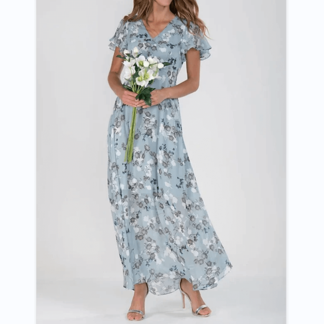 Damen Maxi-Kleid Sommer | Formell &amp; florales Design | Figurschmeichelnd, leicht &amp; luftig für Hochzeiten &amp; Events