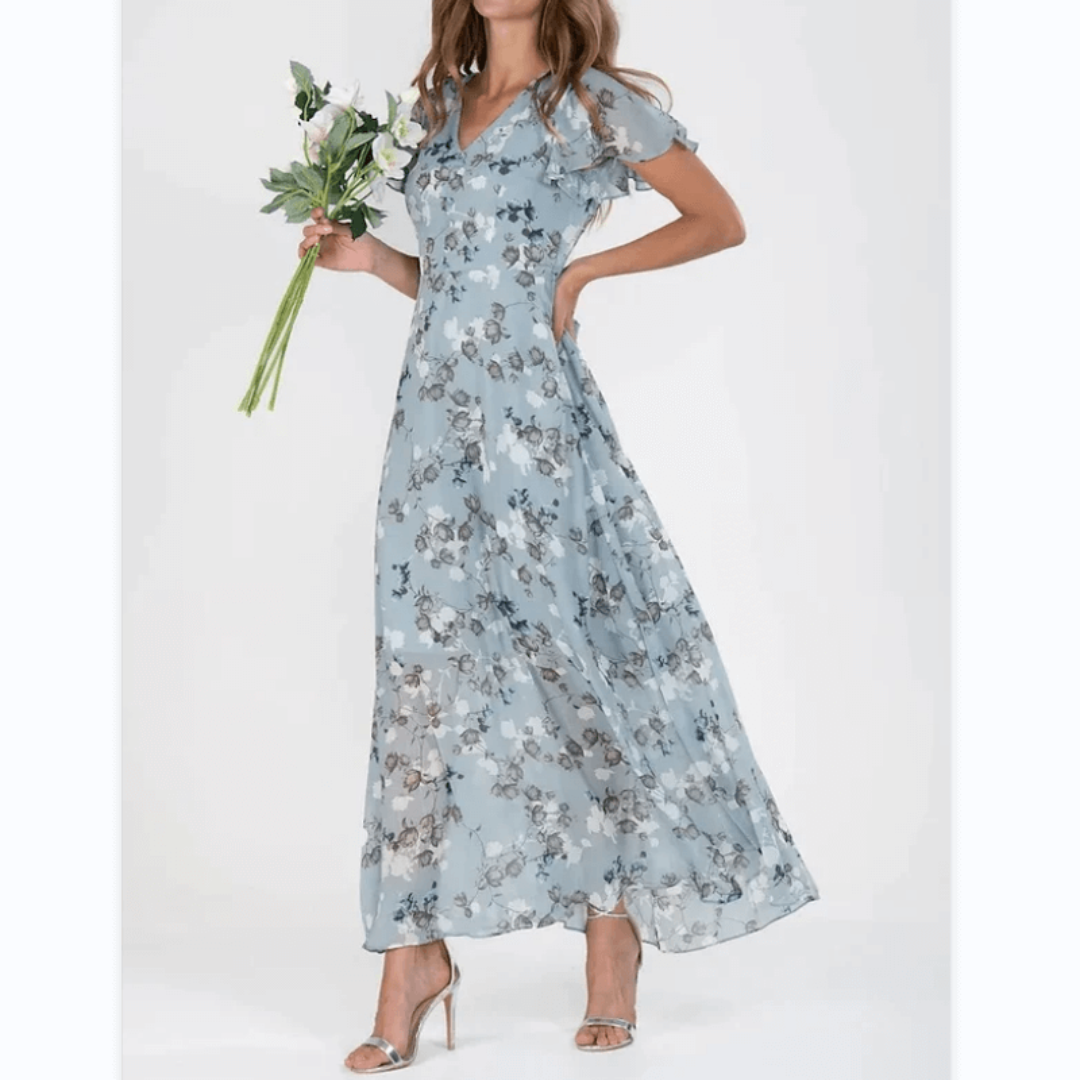 Damen Maxi-Kleid Sommer | Formell &amp; florales Design | Figurschmeichelnd, leicht &amp; luftig für Hochzeiten &amp; Events