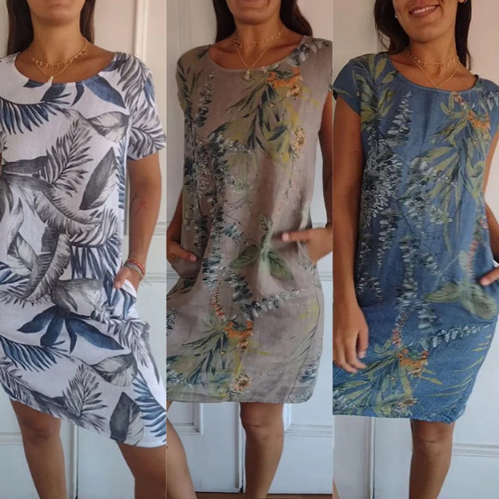 Damen Kleid mit botanischem Print &amp; Rundhalsausschnitt | Kurze Ärmel, schmeichelhafte Passform | Leicht &amp; vielseitig, M–2XL
