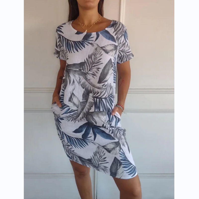 Damen Kleid mit botanischem Print &amp; Rundhalsausschnitt | Kurze Ärmel, schmeichelhafte Passform | Leicht &amp; vielseitig, M–2XL