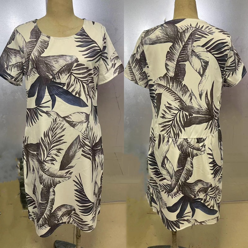 Damen Kleid mit botanischem Print &amp; Rundhalsausschnitt | Kurze Ärmel, schmeichelhafte Passform | Leicht &amp; vielseitig, M–2XL