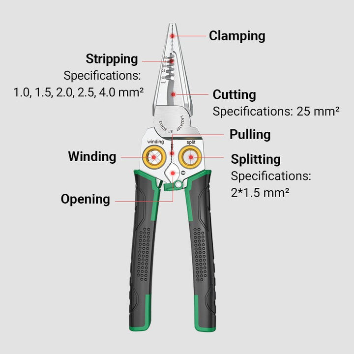 Multifunctional wire stripper 207 mm | Precise stripping &amp; cutting | With spring mechanism &amp; optional voltage detector
