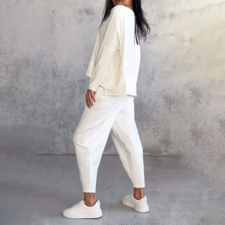 Damen 2-teiliges Set mit Rundhals &amp; Langarm | Bequem &amp; modern für Alltag | Hose mit Taschen, S–3XL, atmungsaktiv