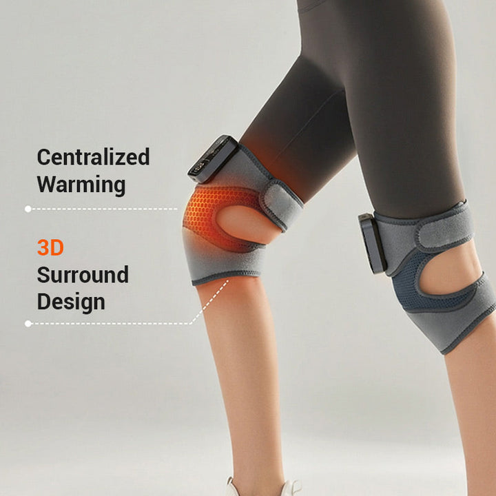 Beheizte Kniebandage mit Vibrationsmodi | Wärmefunktion &amp; Massage | Verstellbar &amp; Atmungsaktiv | USB/Netzbetrieb