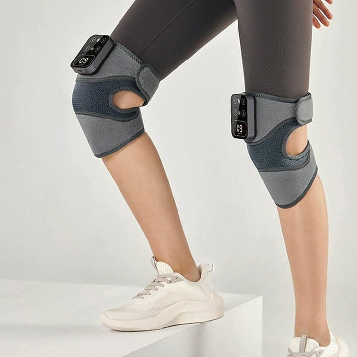 Beheizte Kniebandage mit Vibrationsmodi | Wärmefunktion &amp; Massage | Verstellbar &amp; Atmungsaktiv | USB/Netzbetrieb