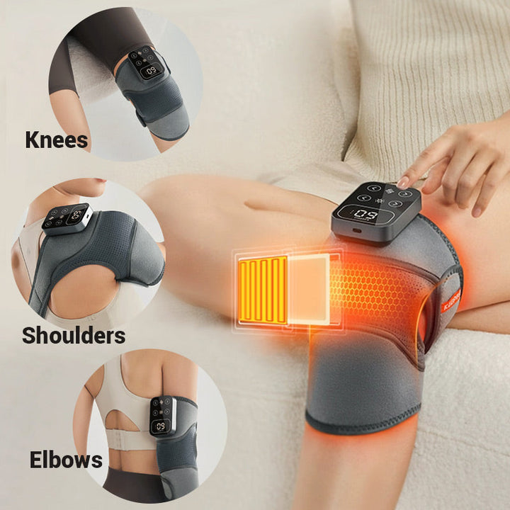 Beheizte Kniebandage mit Vibrationsmodi | Wärmefunktion &amp; Massage | Verstellbar &amp; Atmungsaktiv | USB/Netzbetrieb
