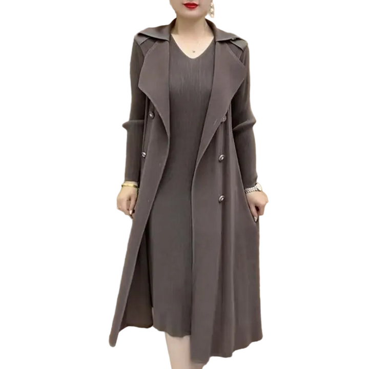 Damen Trenchcoat | Zweiteiliger Mantel mit Plisseefalten, Anzugkragen und elegantem Lagenlook