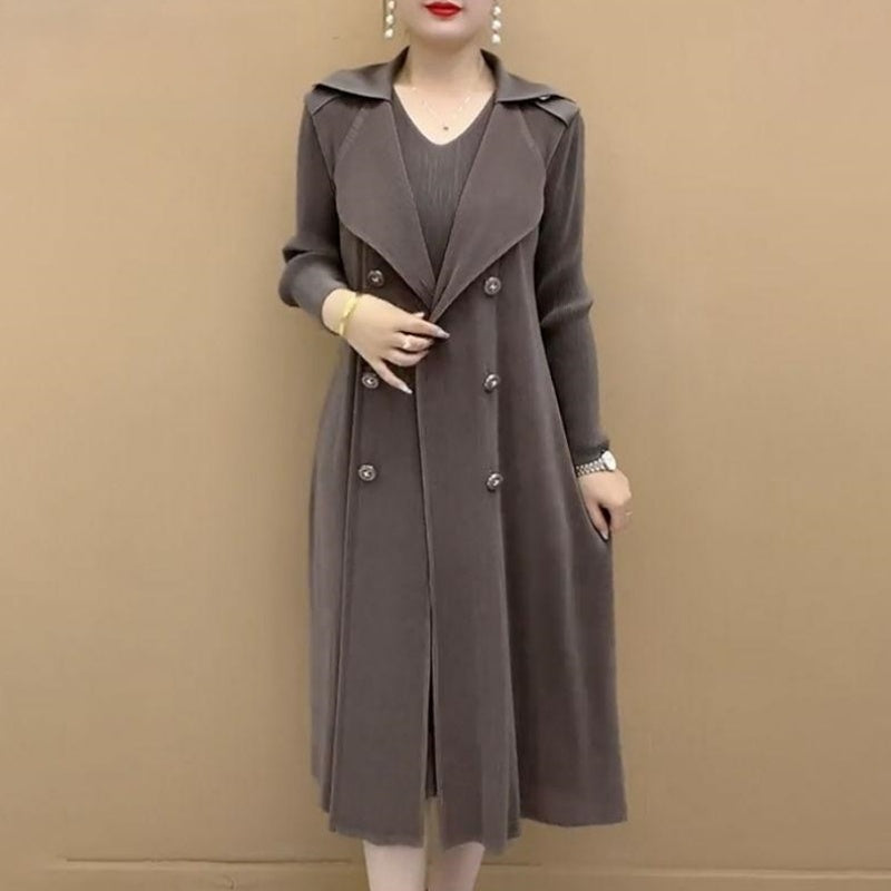 Damen Trenchcoat | Zweiteiliger Mantel mit Plisseefalten, Anzugkragen und elegantem Lagenlook