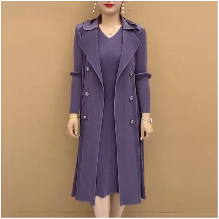 Damen Trenchcoat | Zweiteiliger Mantel mit Plisseefalten, Anzugkragen und elegantem Lagenlook