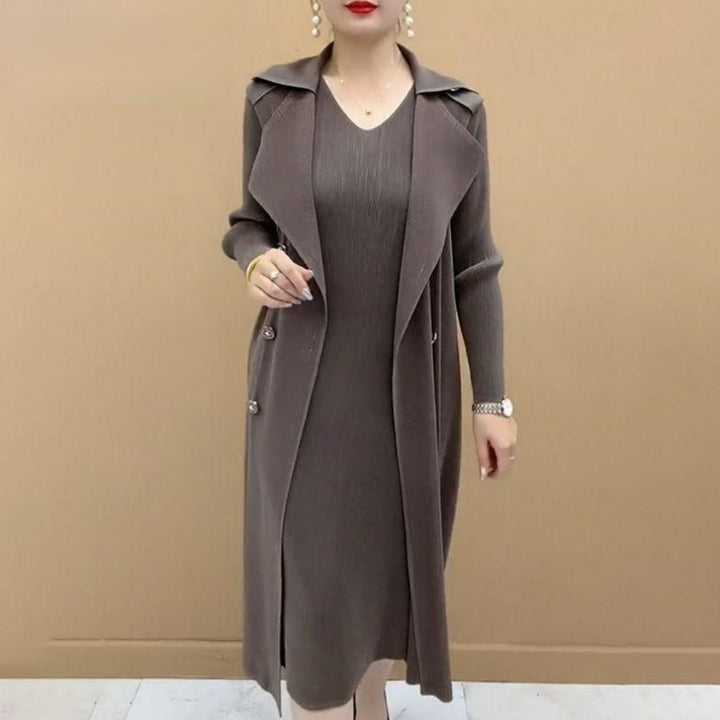 Damen Trenchcoat | Zweiteiliger Mantel mit Plisseefalten, Anzugkragen und elegantem Lagenlook
