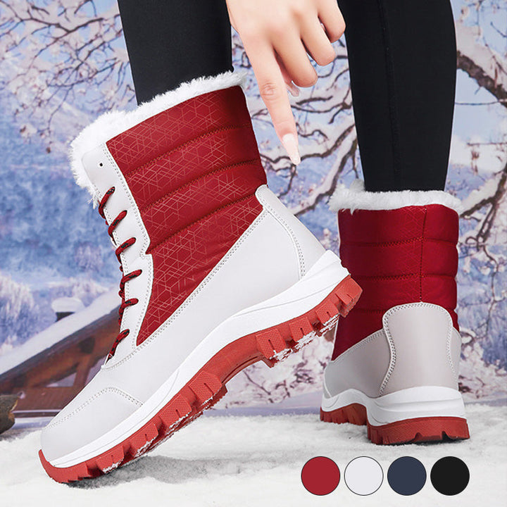 Damen Winterstiefel wasserdicht und warm gefüttert | Winterboots mit rutschfester Profilsohle und Kunstfellbesatz für Schnee und Regen
